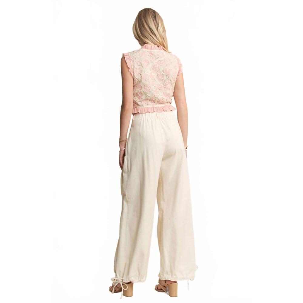 NEW DAVI & DANI crochet lace ruffle vest in pink natural - Picture 3 of 7